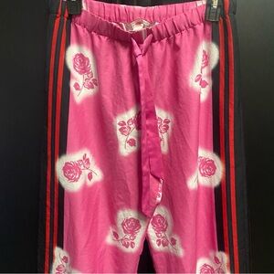 Victoria's Secret Pink Floral Track Pants with Black & Red Side Stripes